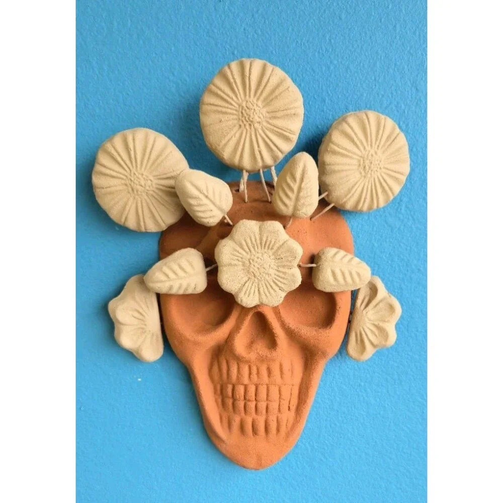 Terracotta Wall Skull 9 X 12 Inches Mexican Art Handmade